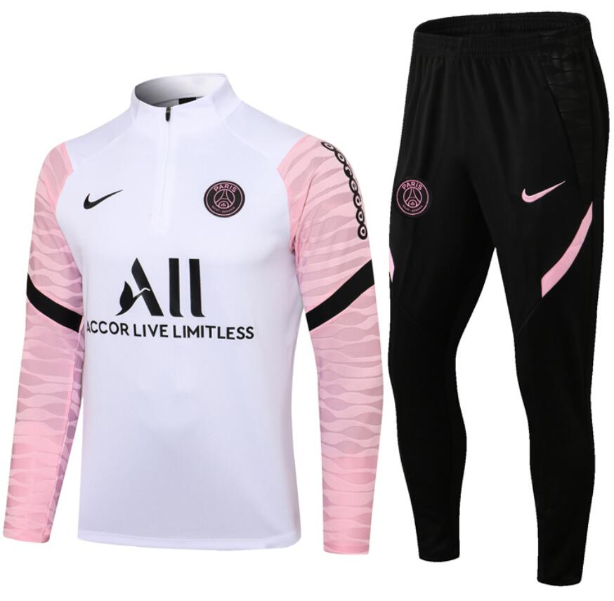 2021/22 PSG White Pink Training Sweatshirt Kit with Trousers